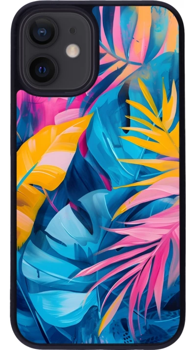 Coque iPhone 12 mini - Silicone rigide noir Palms Blue