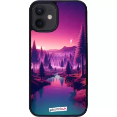iPhone 12 mini Case Hülle - Silikon schwarz Lila-rosa Landschaft