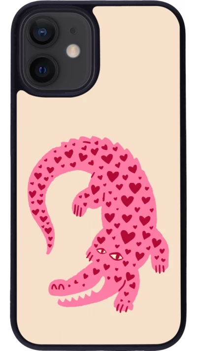 Coque iPhone 12 mini - Silicone rigide noir Pink crocodile 2026