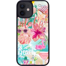 Coque iPhone 12 mini - Silicone rigide noir Preppy Collage Aloha