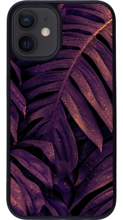 Coque iPhone 12 mini - Silicone rigide noir Purple Light Leaves
