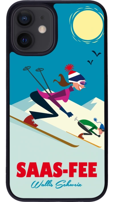 Coque iPhone 12 mini - Silicone rigide noir Saas-Fee Ski Downhill