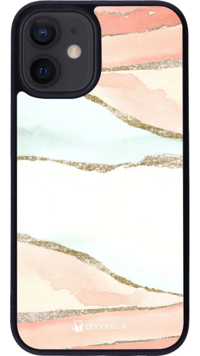Coque iPhone 12 mini - Silicone rigide noir Shimmering Orange