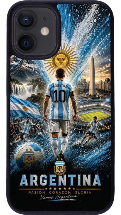 Coque iPhone 12 mini - Silicone rigide noir Football Argentine splash 2026