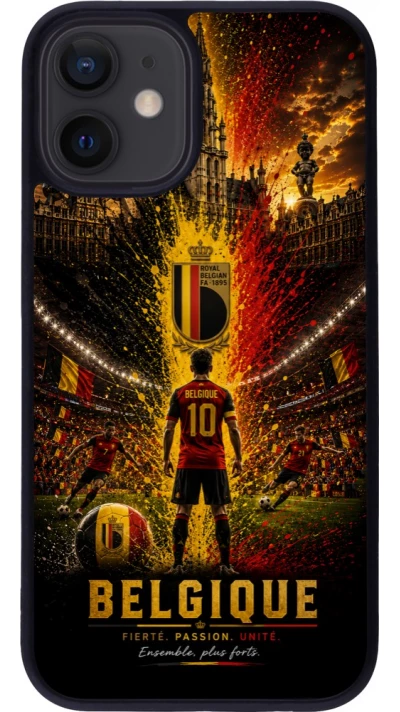 Coque iPhone 12 mini - Silicone rigide noir Football Belgique splash 2026