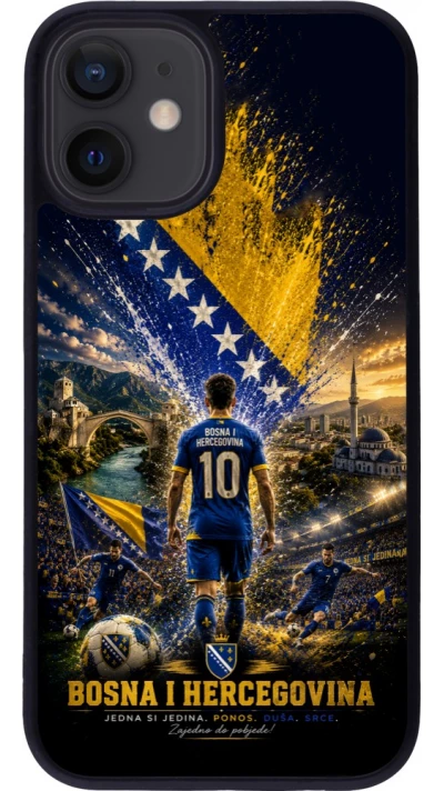 Coque iPhone 12 mini - Silicone rigide noir Football Bosnie-Herzégovine splash 2026