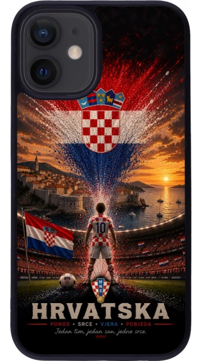 Coque iPhone 12 mini - Silicone rigide noir Football Croatie splash 2026