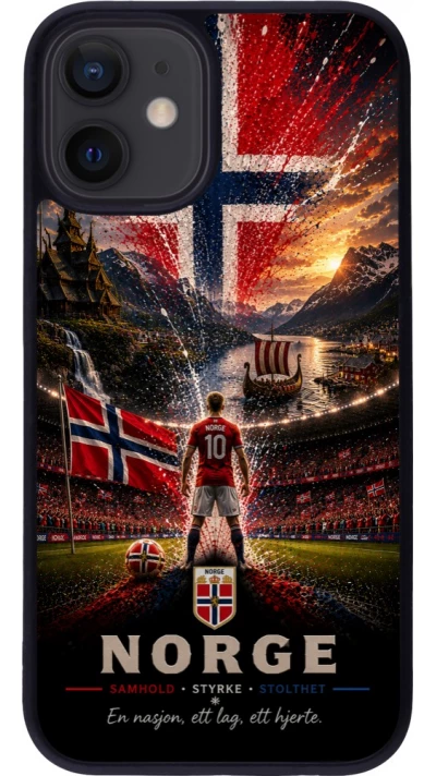 Coque iPhone 12 mini - Silicone rigide noir Football Norvège splash 2026