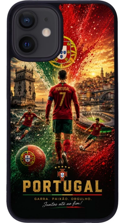 Coque iPhone 12 mini - Silicone rigide noir Football Portugal splash 2026