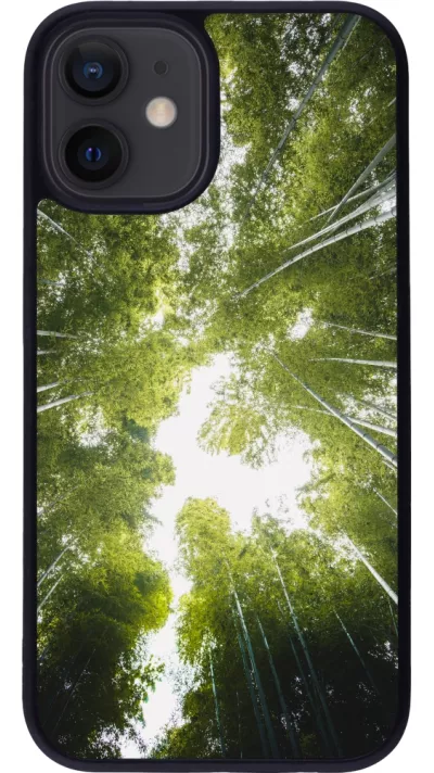 Coque iPhone 12 mini - Silicone rigide noir Spring 23 forest blue sky