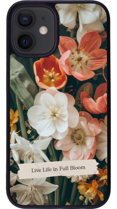 Coque iPhone 12 mini - Silicone rigide noir Full Bloom Spring 2026