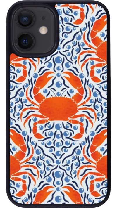 Coque iPhone 12 mini - Silicone rigide noir Crabs and pearls Summer 2026