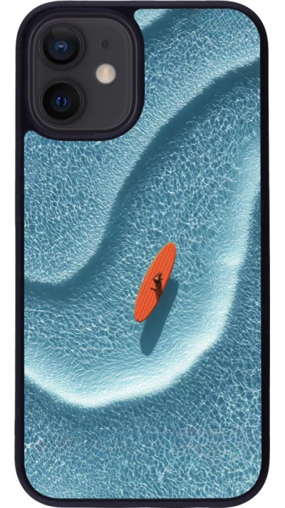 Coque iPhone 12 mini - Silicone rigide noir Orange surf Summer 2026