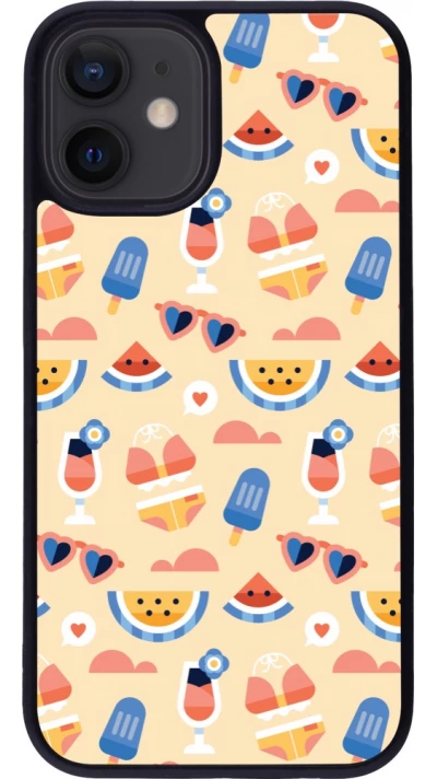 Coque iPhone 12 mini - Silicone rigide noir Pattern Summer 2026
