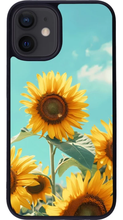 Coque iPhone 12 mini - Silicone rigide noir Sunflowers Summer 2026
