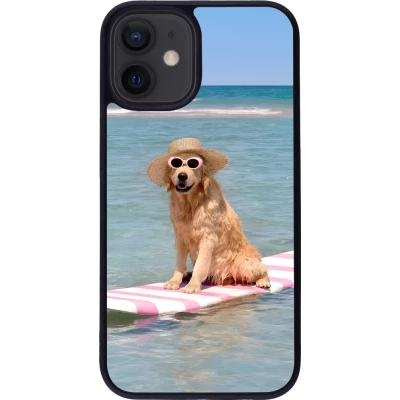 Coque iPhone 12 mini - Silicone rigide noir Summer Dog on Paddle
