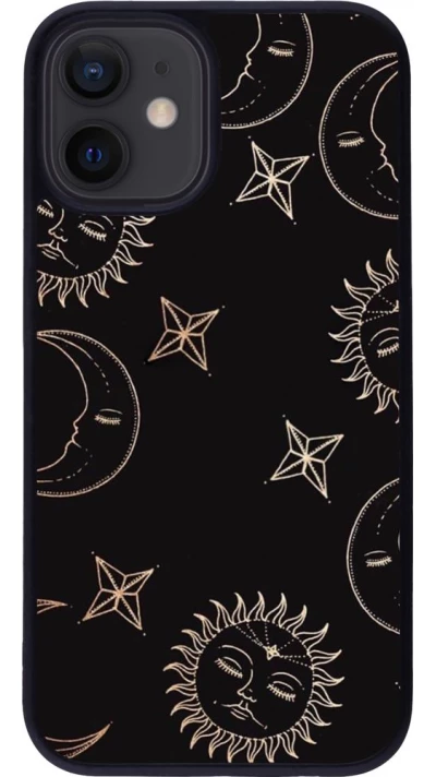 Coque iPhone 12 mini - Silicone rigide noir Suns and Moons