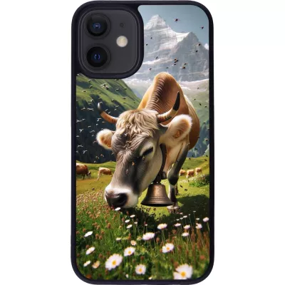 iPhone 12 mini Case Hülle - Silikon schwarz Kuh Berg Wallis