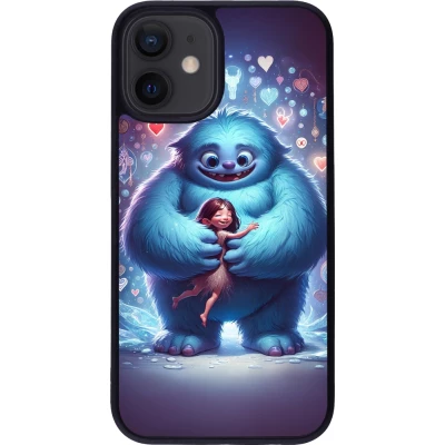 Coque iPhone 12 mini - Silicone rigide noir Valentine 2024 Fluffy Love