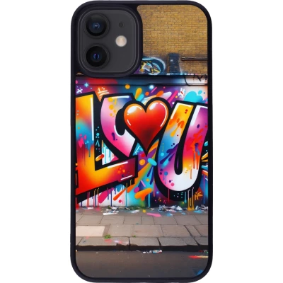 Coque iPhone 12 mini - Silicone rigide noir Valentine 2025 Love U Tag