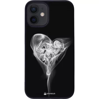 Coque iPhone 12 mini - Silicone rigide noir Valentine 2022 Black Smoke