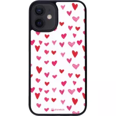 Coque iPhone 12 mini - Silicone rigide noir Valentine 2022 Many pink hearts