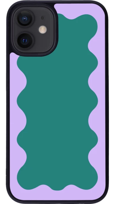 Coque iPhone 12 mini - Silicone rigide noir Wavy Rectangle Green Purple
