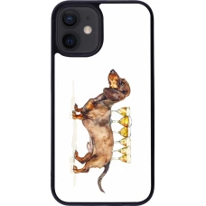 Coque iPhone 12 mini - Silicone rigide noir Wine Teckel