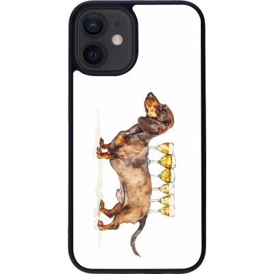 Coque iPhone 12 mini - Silicone rigide noir Wine Teckel