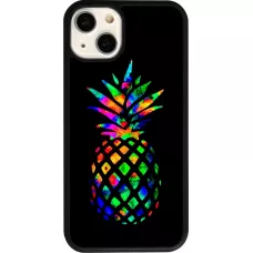 Coque iPhone 13 - Silicone rigide noir Ananas Multi-colors