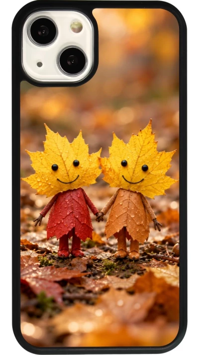 Coque iPhone 13 - Silicone rigide noir Autumn 26 Couple of leaves
