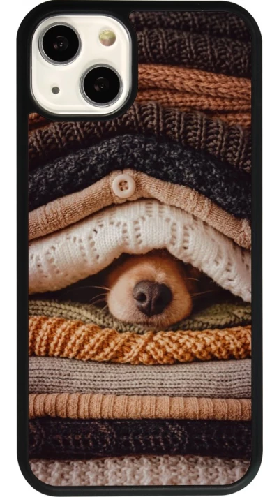 Coque iPhone 13 - Silicone rigide noir Autumn 26 Dog under the covers