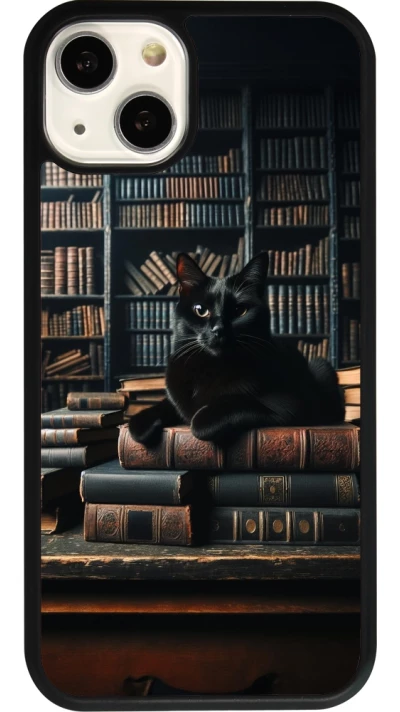 iPhone 13 Case Hülle - Silikon schwarz Katze Bücher dunkel