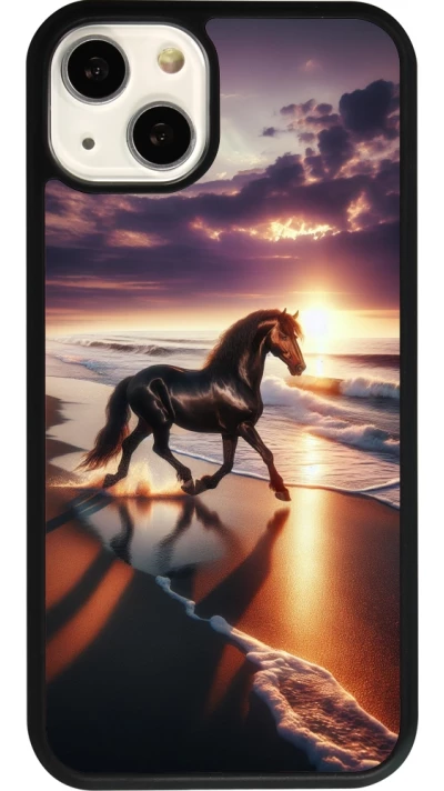 iPhone 13 Case Hülle - Silikon schwarz Pferd majestätisch Strand