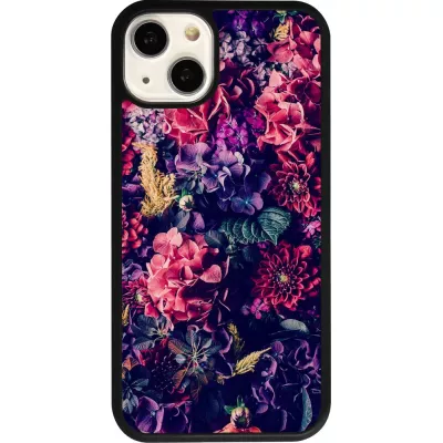 Coque iPhone 13 - Silicone rigide noir Flowers Dark