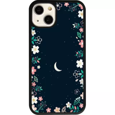 Coque iPhone 13 - Silicone rigide noir Flowers space