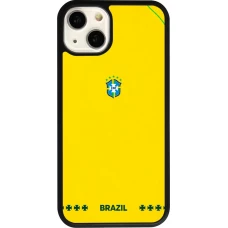 Coque iPhone 13 - Silicone rigide noir Maillot de football Bresil 2026 personnalisable