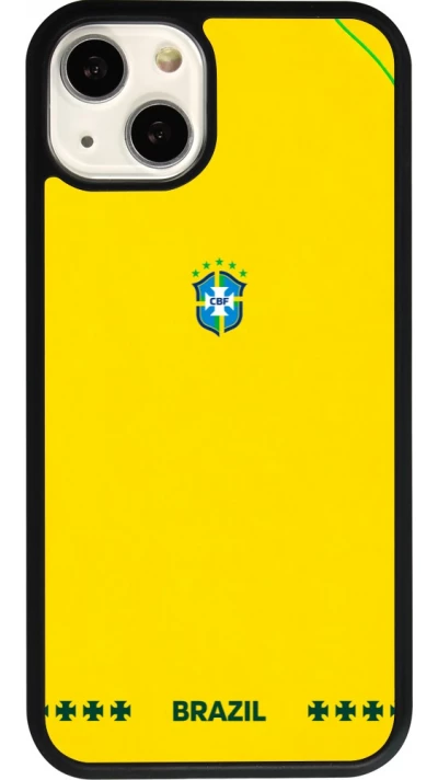 Coque iPhone 13 - Silicone rigide noir Maillot de football Bresil 2026 personnalisable