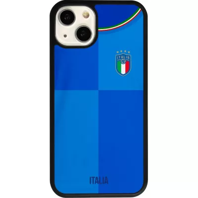 Coque iPhone 13 - Silicone rigide noir Maillot de football Italie 2022 personnalisable