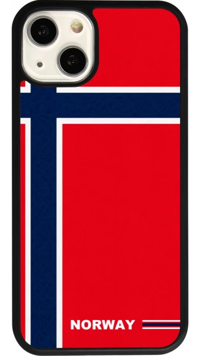 Coque iPhone 13 - Silicone rigide noir Maillot de football Norvège 2026 personnalisable