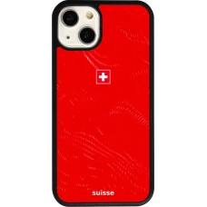 Coque iPhone 13 - Silicone rigide noir Maillot de football Suisse 2026 personnalisable