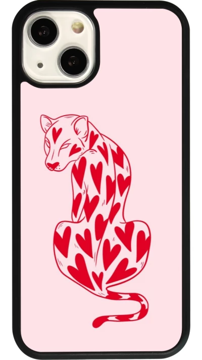 Coque iPhone 13 - Silicone rigide noir Leopard with hearts 2026