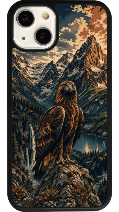 Coque iPhone 13 - Silicone rigide noir Linocut Aigle Royal