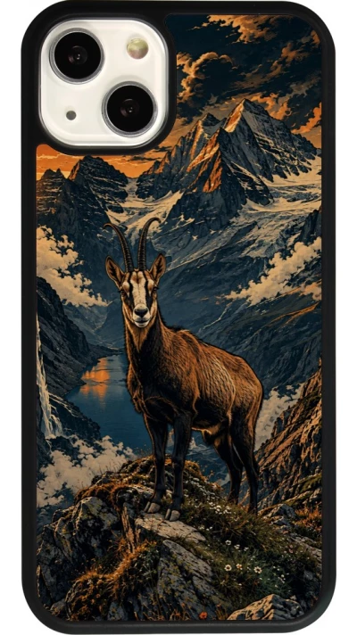 Coque iPhone 13 - Silicone rigide noir Linocut Chamois