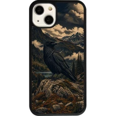 Coque iPhone 13 - Silicone rigide noir Linocut Grand Corbeau