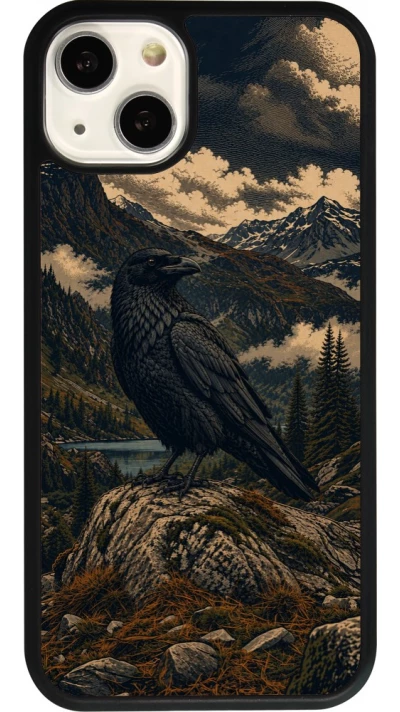 Coque iPhone 13 - Silicone rigide noir Linocut Grand Corbeau