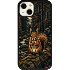 Coque iPhone 13 - Silicone rigide noir Linocut Ecureuil
