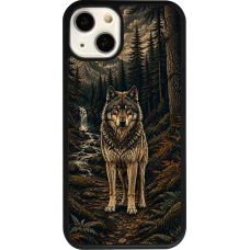 Coque iPhone 13 - Silicone rigide noir Linocut Loup