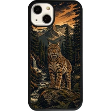 Coque iPhone 13 - Silicone rigide noir Linocut Lynx
