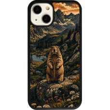 Coque iPhone 13 - Silicone rigide noir Linocut Marmotte
